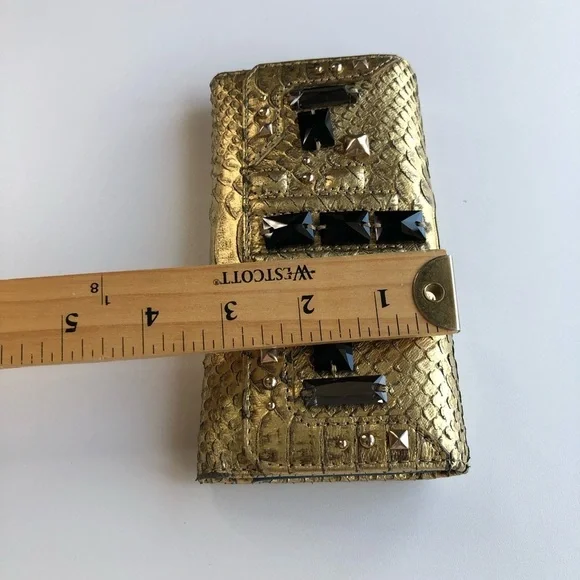 Vintage Juicy Couture Gold Metallic Leather Black Crystals Silver Stud Wallet - Picture 12 of 12